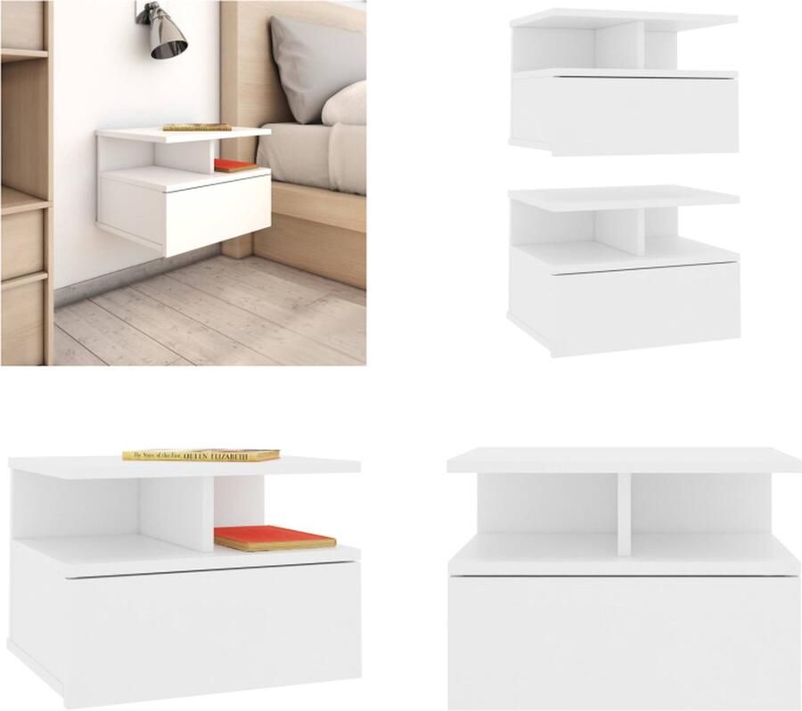 VidaXL Nachtkastjes 2 st 40x31x27 cm bewerkt hout wit Zwevend Nachtkastje Zwevende Nachtkastjes Wandgemonteerd Nachtkastje Wandgemonteerd Nachtkastjes