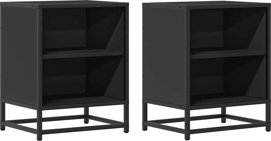 VidaXL Nachtkastjes 2 st 40x31x50 cm bewerkt hout en metaal zwart