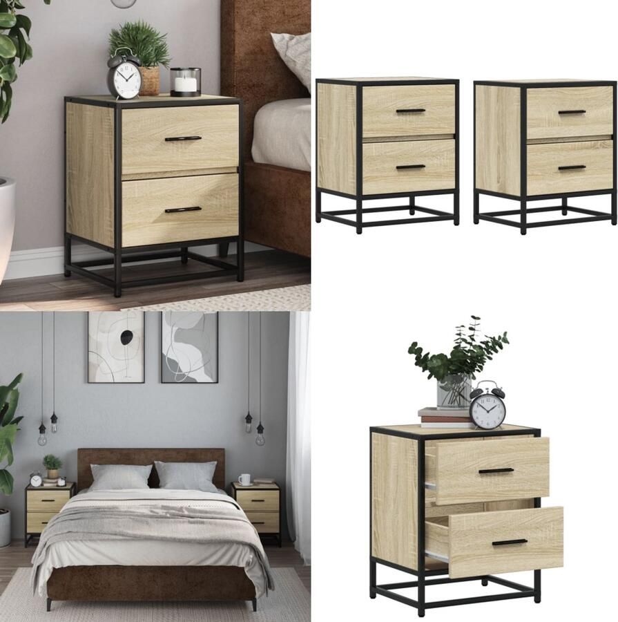 VidaXL Nachtkastjes 2 st 40x31x50 cm bewerkt hout sonoma eikenkleurig Nachtkastje Nachtkastjes Bijzettafel Wandkastje - Foto 2