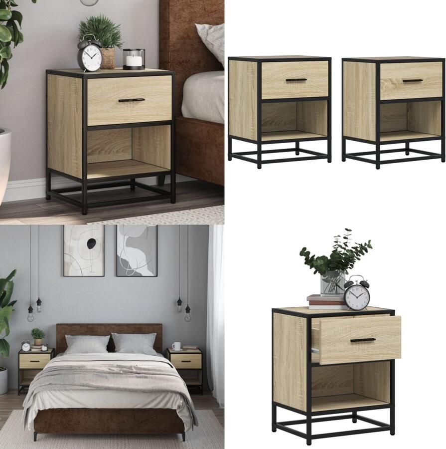 VidaXL Nachtkastjes 2 st 40x31x50 cm bewerkt hout sonoma eikenkleurig Nachtkastje Nachtkastjes Bijzettafel Wandkastje