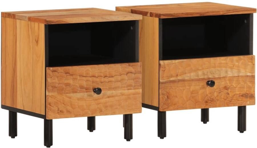 The Living Store Nachtkastjes 2 st 40x33x46 cm massief acaciahout Nachtkastjes Acacia Houten Meubilair Slaapkamer Meubels Vintage Nacht Tafels Side Tables - Foto 2