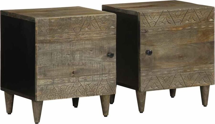VidaXL Nachtkastjes 2 st 40x33x46 cm massief mangohout lichtgrijs