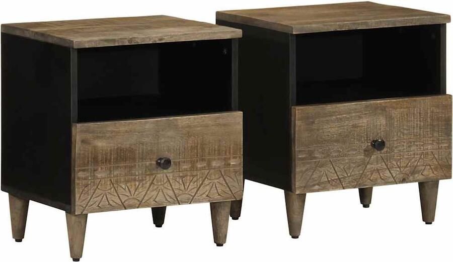 VidaXL Nachtkastjes 2 st 40x33x46 cm massief mangohout lichtgrijs