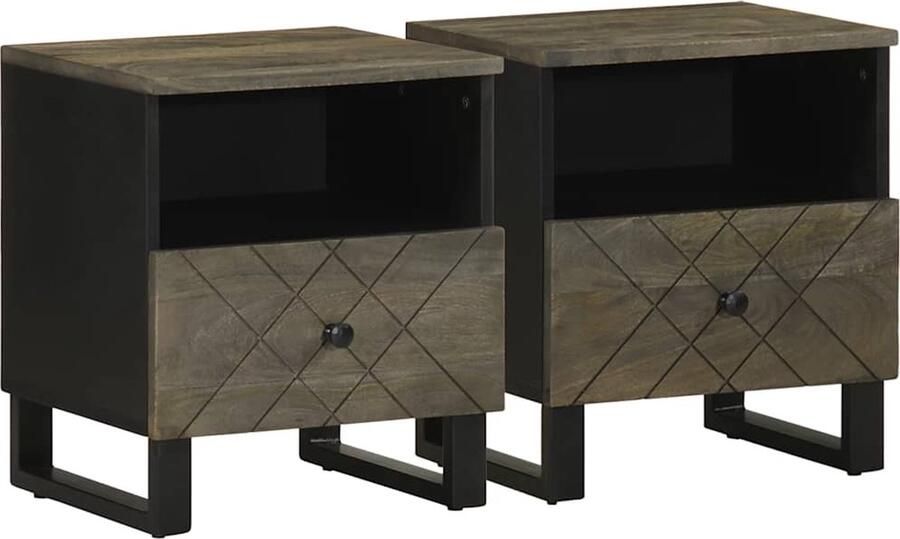 VidaXL Nachtkastjes 2 st 40x33x46 cm massief mangohout zwart