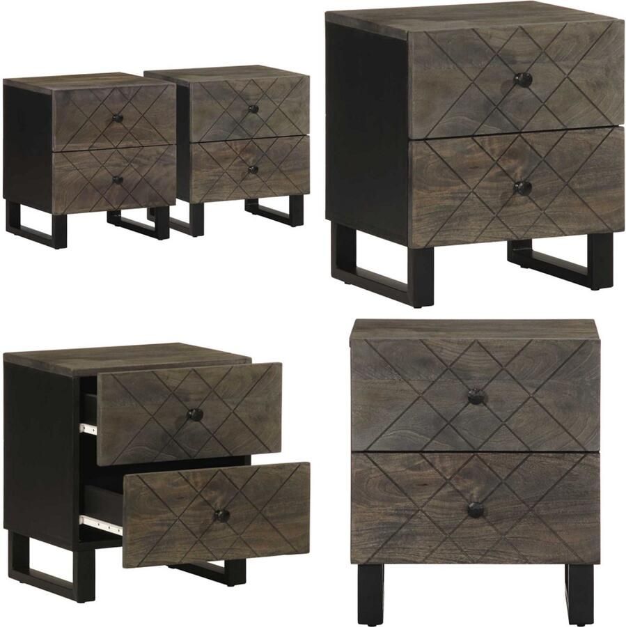 VidaXL Nachtkastjes 2 st 40x33x46 cm massief mangohout zwart Nachtkastje Nachtkastjes Bijzettafel Wandkastje