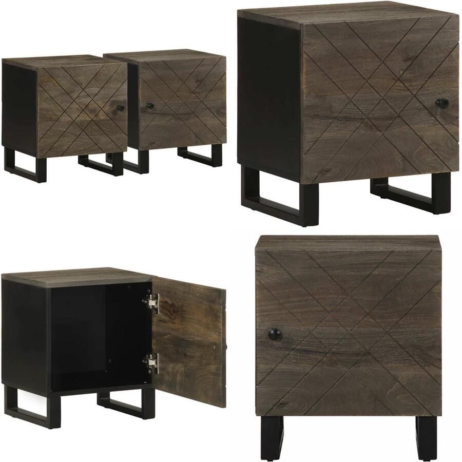 VidaXL Nachtkastjes 2 st 40x33x46 cm massief mangohout zwart Nachtkastje Nachtkastjes Bijzettafel Wandkastje