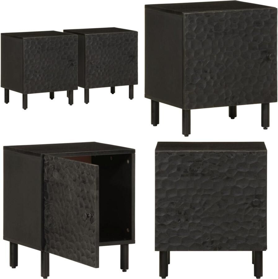 VidaXL Nachtkastjes 2 st 40x33x46 cm massief mangohout zwart Nachtkastje Nachtkastjes Bijzettafel Wandkastje