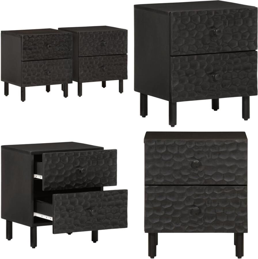VidaXL Nachtkastjes 2 st 40x33x46 cm massief mangohout zwart Nachtkastje Nachtkastjes Houten Nachtkastje Houten Nachtkastjes