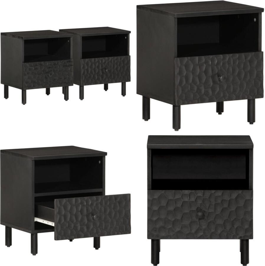 VidaXL Nachtkastjes 2 st 40x33x46 cm massief mangohout zwart Nachtkastje Nachtkastjes Houten Nachtkastje Houten Nachtkastjes