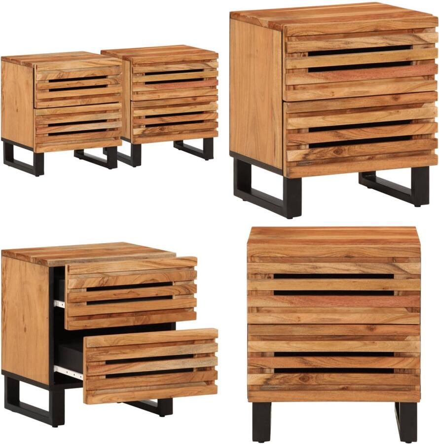 VidaXL Nachtkastjes 2 st 40x34x46 cm massief acaciahout