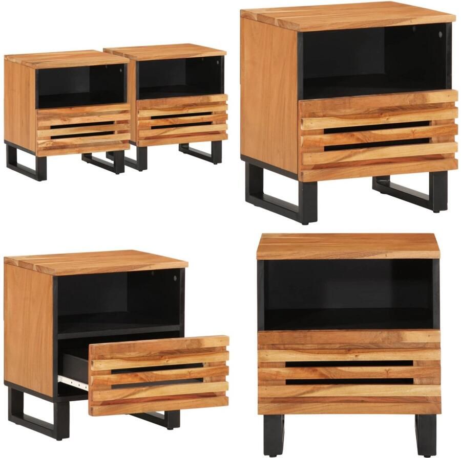 The Living Store Nachtkastjes 2 st 40x34x46 cm massief acaciahout Nachtkastjes Industrieel Massief Acaciahout Salontafel Kamermeubilair