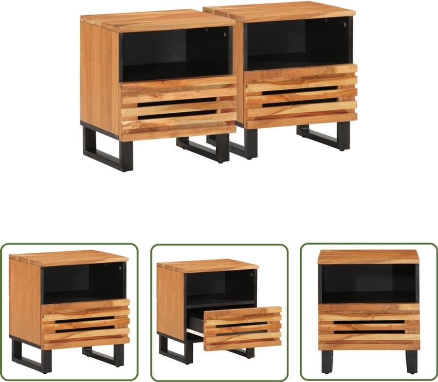 The Living Store Nachtkastjes 2 st 40x34x46 cm massief acaciahout Nachtkastjes Industrieel Massief Acaciahout Salontafel Kamermeubilair - Foto 2
