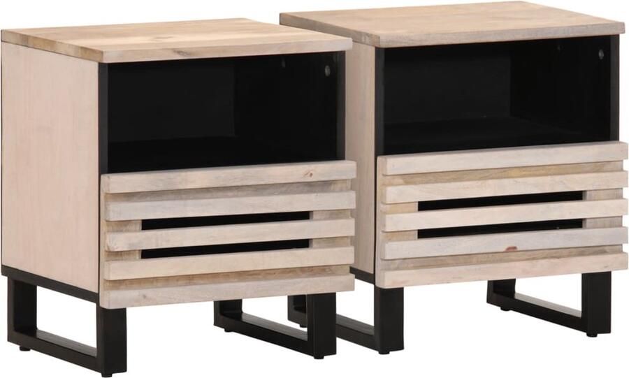 VidaXL Nachtkastjes 2 st 40x34x46 cm massief gebleekt mangohout