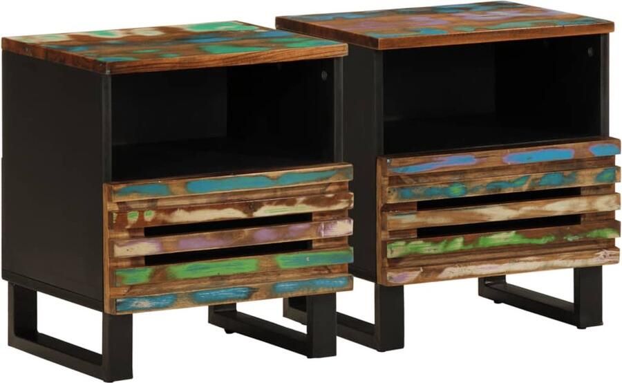 VidaXL Nachtkastjes 2 st 40x34x46 cm massief gerecycled hout