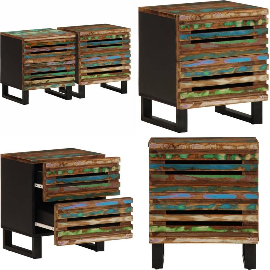 VidaXL Nachtkastjes 2 st 40x34x46 cm massief gerecycled hout Nachtkastje Nachtkastjes Bijzettafel Wandkastje