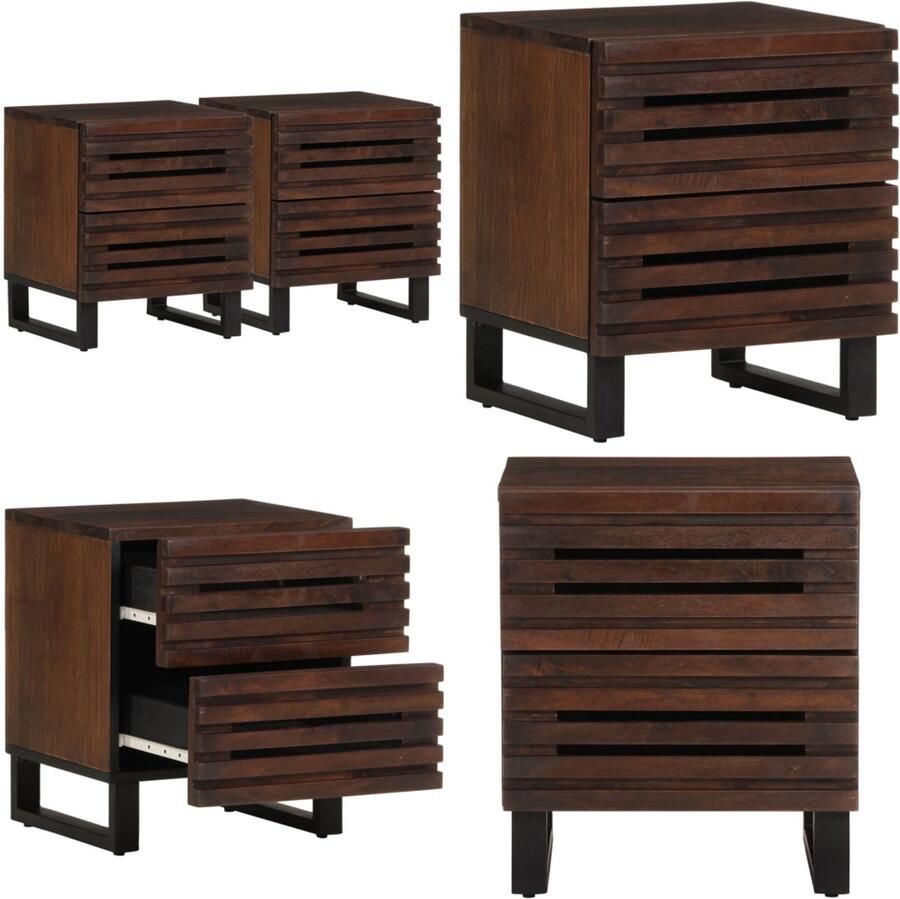 VidaXL Nachtkastjes 2 st 40x34x46 cm massief mangohout Nachtkastje Nachtkastjes Bijzettafel Wandkastje