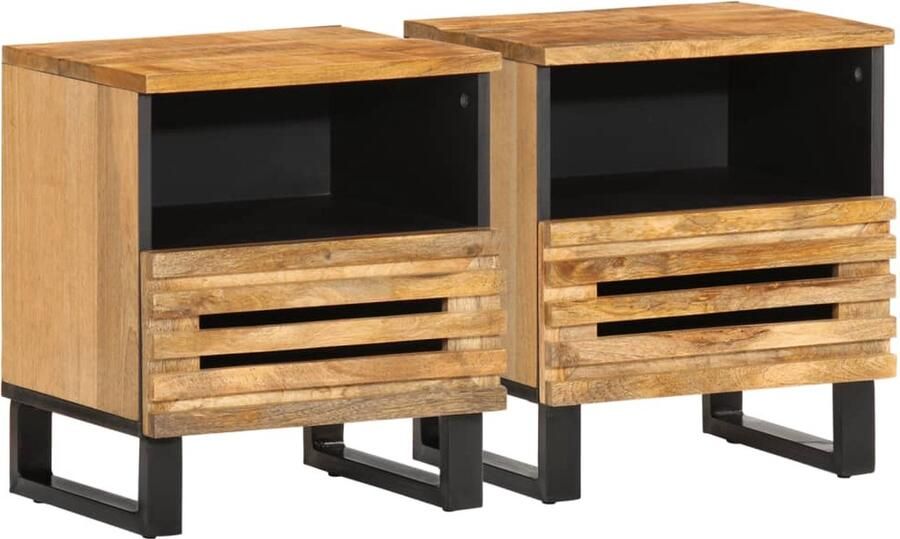 VidaXL Nachtkastjes 2 st 40x34x46 cm massief ruw mangohout