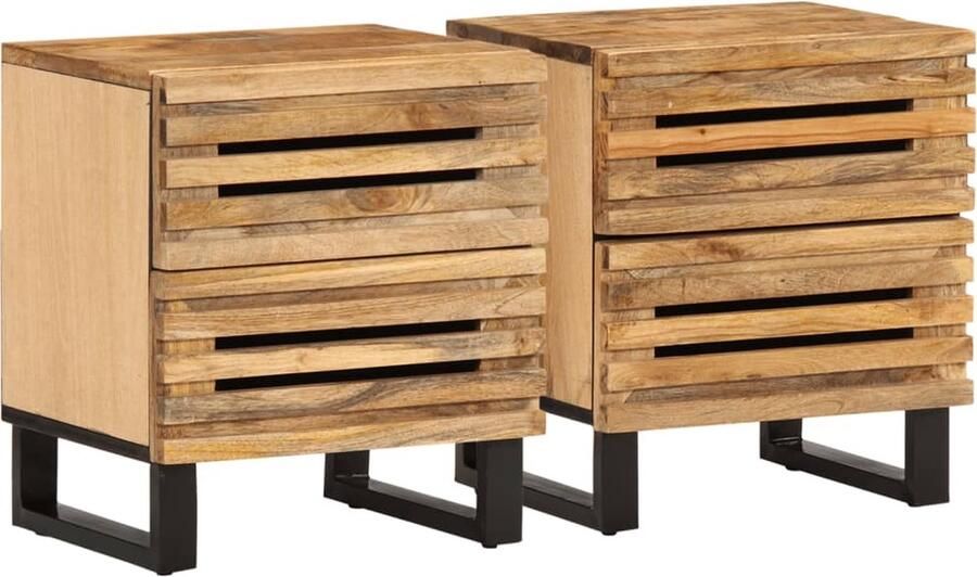 VidaXL Nachtkastjes 2 st 40x34x46 cm massief ruw mangohout