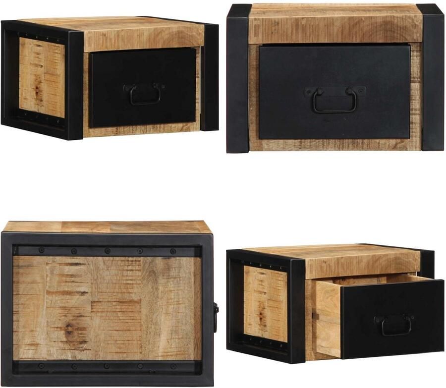 VidaXL Nachtkastjes 2 st 40x35x25 cm massief ruw mangohout Nachtkastje Nachtkastjes Bijzettafel Wandkastje