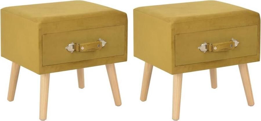 VidaXL -Nachtkastjes-2-st-40x35x40-cm-fluweel-mosterdkleurig - Foto 2