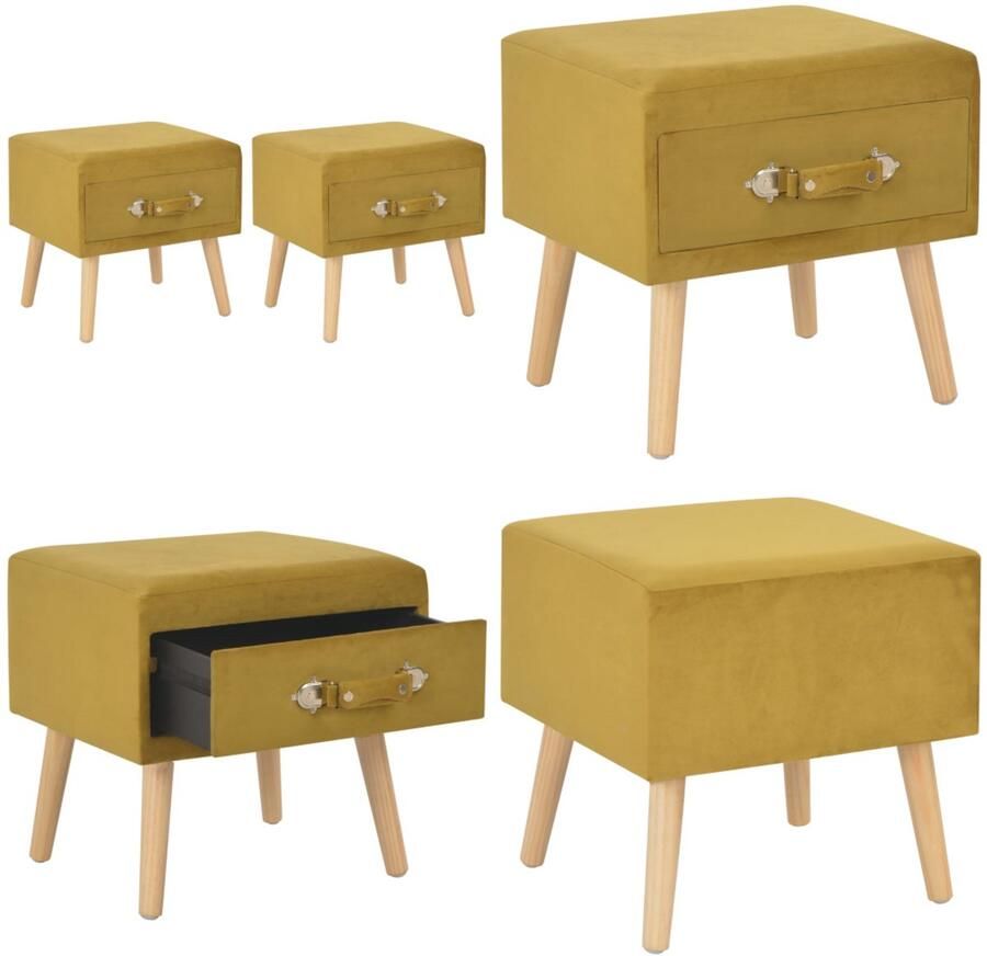 VidaXL Nachtkastjes 2 st 40x35x40 cm fluweel mosterdkleurig Nachtkastje Nachtkastjes Bedkastje Bedkastjes