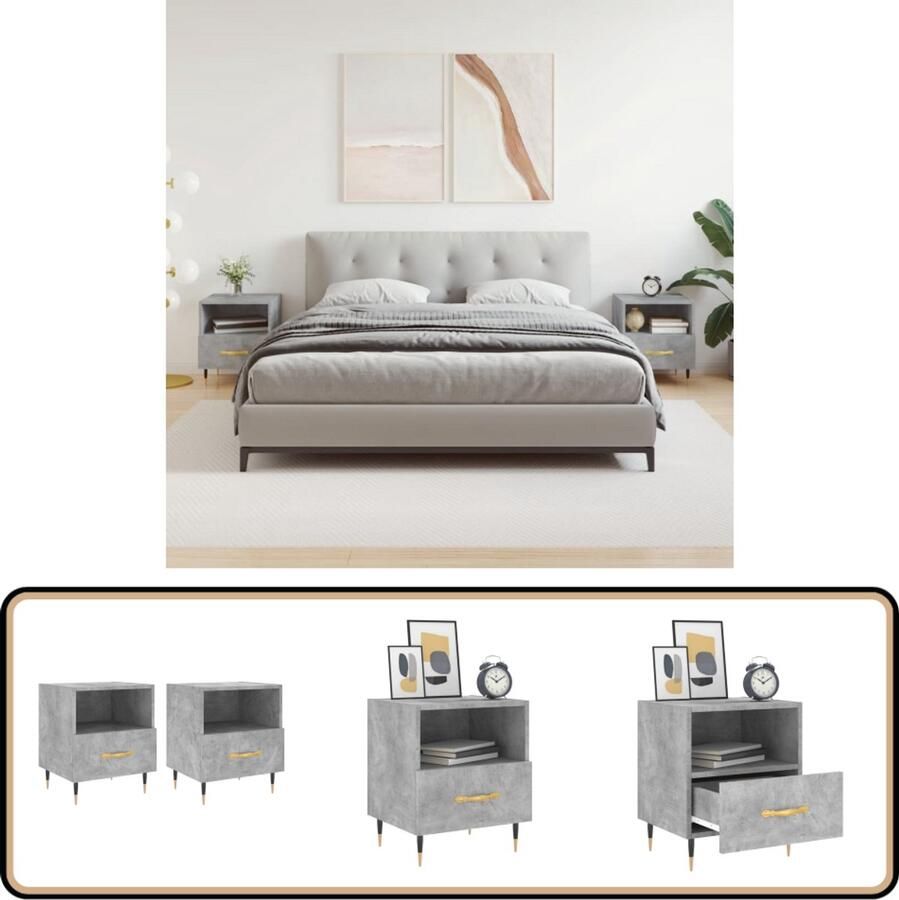 VidaXL Nachtkastjes 2 st 40x35x47 5 cm Betongrijs Nachtkastjes Kast Meubels Slaapkamerinrichting Betonlook Grijs Houten Kast Opbergruimte Designmeubilair Modern Minimalistisch Duurzame Materialen