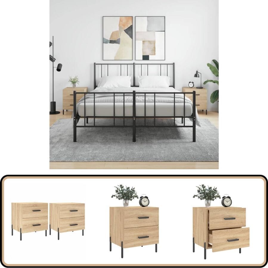VidaXL Nachtkastjes 2 st 40x35x47 5 cm Sonoma eikenkleur Nachtkastjes Kastjes Salontafel Houten Meubels Bedroom Furniture Sonoma Eiken Bruine Meubelen Vintage Meubels Modern Design