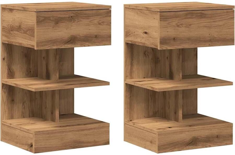 VidaXL Nachtkastjes 2 stuks 40x35x65 cm Eikenhout Nachtkastje Nachtkastjes Bijzettafel Wandkastje