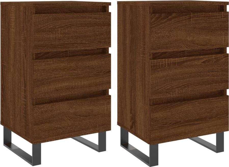 VidaXL -Nachtkastjes-2-st-40x35x69-cm-bewerkt-hout-bruineikenkleurig
