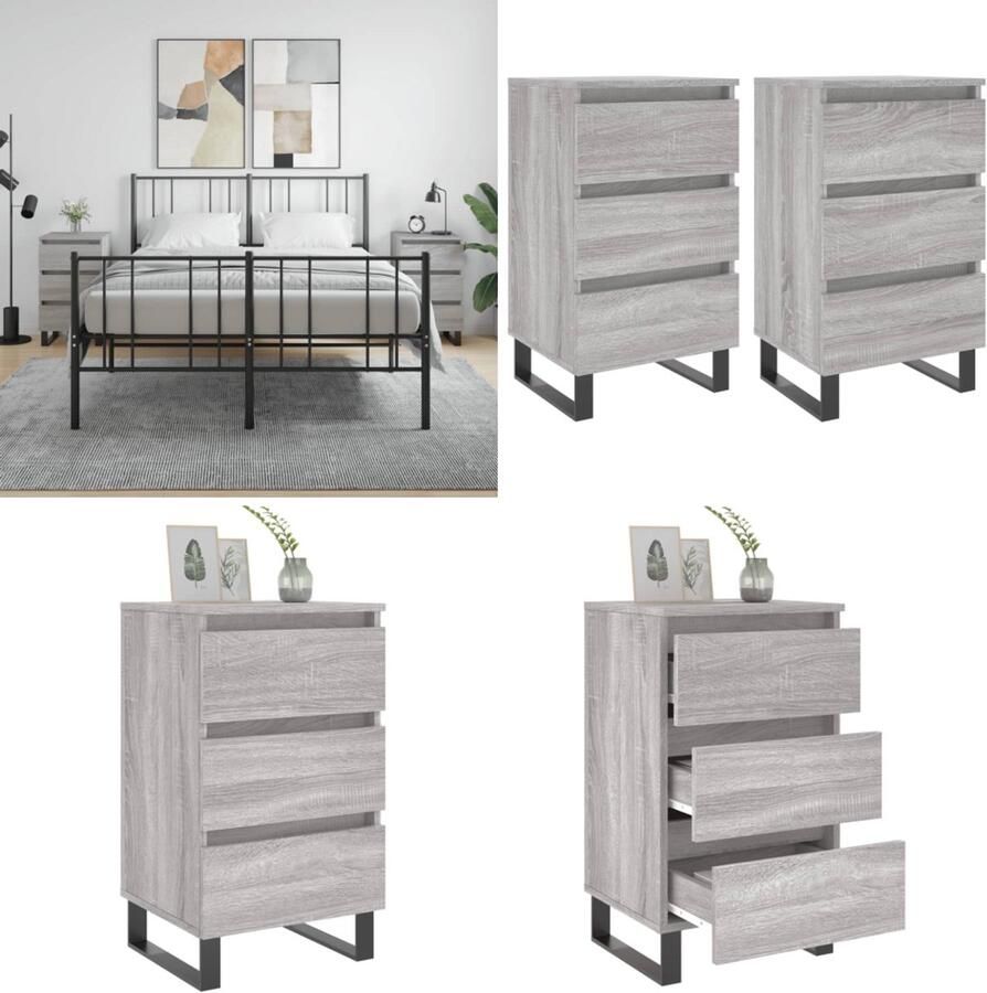 VidaXL Nachtkastjes 2 st 40x35x69 cm bewerkt hout grijs sonoma eiken Nachtkastje Nachtkastjes Bijzettafel Wandkastje