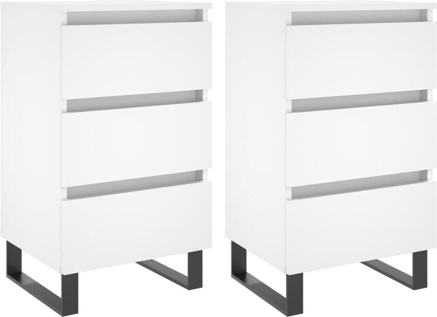 VidaXL -Nachtkastjes-2-st-40x35x69-cm-bewerkt-hout-wit - Foto 2