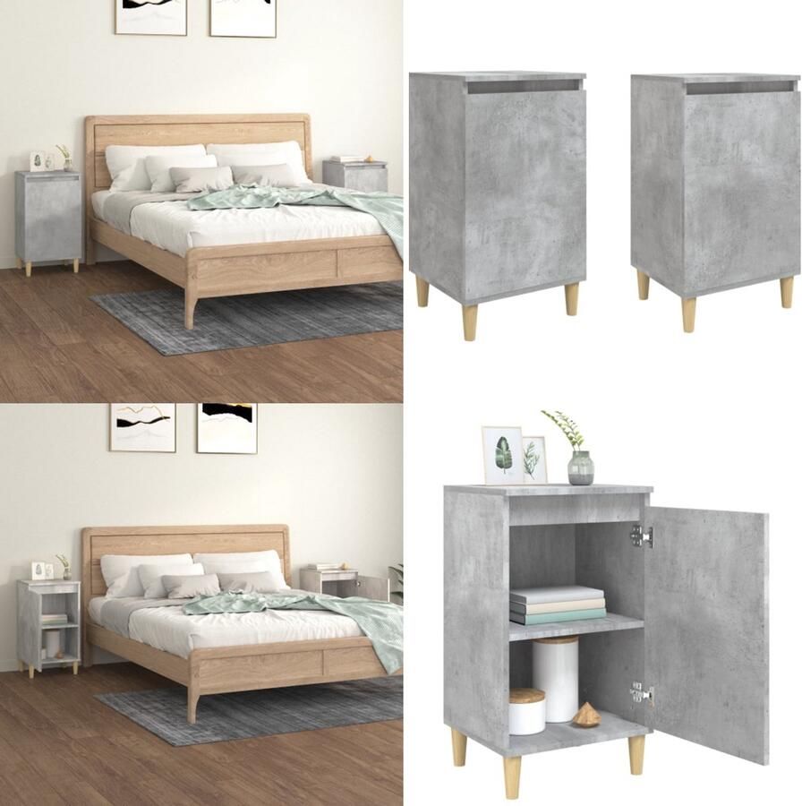 VidaXL Nachtkastjes 2 st 40x35x70 cm bewerkt hout betongrijs Nachtkastje Nachtkastjes Nacht Kastje