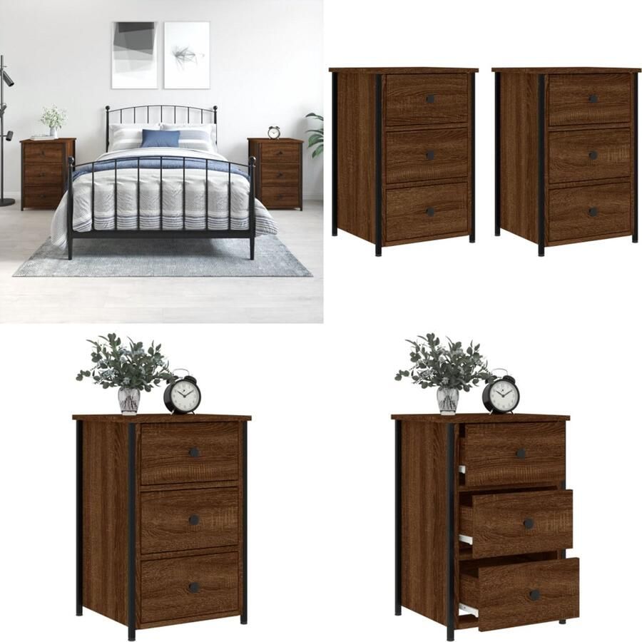 VidaXL Nachtkastjes 2 st 40x36x60 cm bewerkt hout bruin eikenkleur Nachtkastje Nachtkastjes Kast Slaapkamermeubel