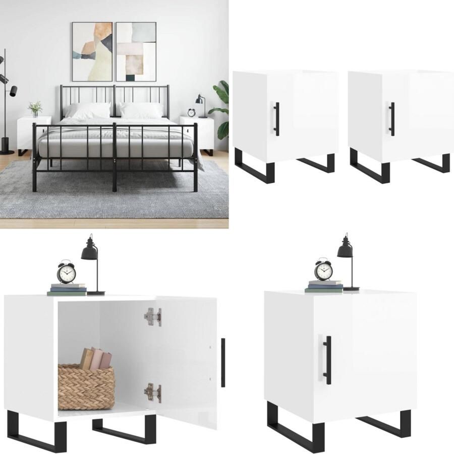 VidaXL Nachtkastjes 2 st 40x40x50 cm bewerkt hout hoogglans wit Nachtkastje Nachtkastjes Bijzettafel Wandkastje - Foto 2