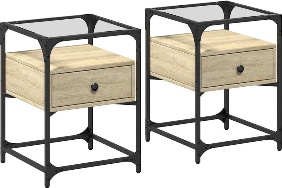The Living Store Nachtkastjes 2 st 40x40x55 cm bewerkt hout sonoma eikenkleurig Nachtkastjes Kastjes Bedroom Furniture Living Room Furniture Houten Meubilair - Foto 2
