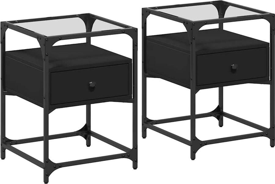 VidaXL Nachtkastjes Set van 2 Zwart Nachtkastjes Kastjes Slaapkamer Meubilair Houten Nachtkastjes Zwarte Nachtkastjes
