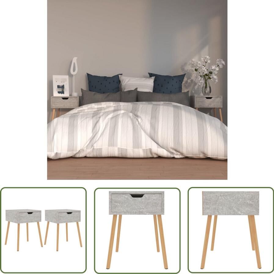 VidaXL Nachtkastjes 2 stuks 40x40x56 cm Betongrijs Nachtkastje Slaapkamerinrichting Bedkanttafel Betonlook Grijze Kamerdecoratie