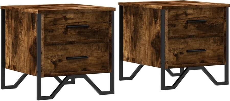 VidaXL Nachtkastjes 2 st Gerookt Eiken Design Nachtkastje Kastje Meubilair Slaapkamermeubel Houten Nachtkastje