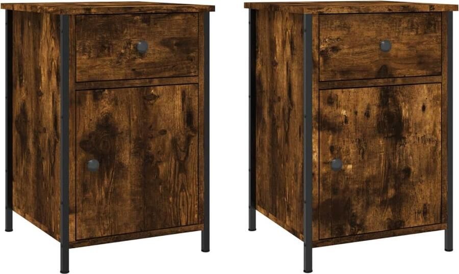 VidaXL -Nachtkastjes-2-st-40x42x60-cm-bewerkt-hout-gerookt-eikenkleurig - Foto 2