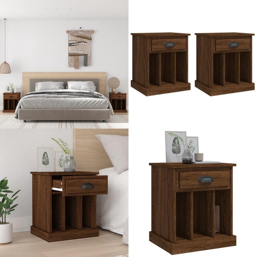 VidaXL Nachtkastjes 2 st 43x36x50 cm bruin eikenkleur Nachtkastje Nachtkastjes Houten Nachtkastje Houten Nachtkastjes