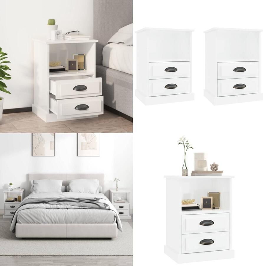 VidaXL Nachtkastjes 2 st 43x36x60 cm hoogglans wit Nachtkastje Nachtkastjes Modern Nachtkastje Telefoonkast