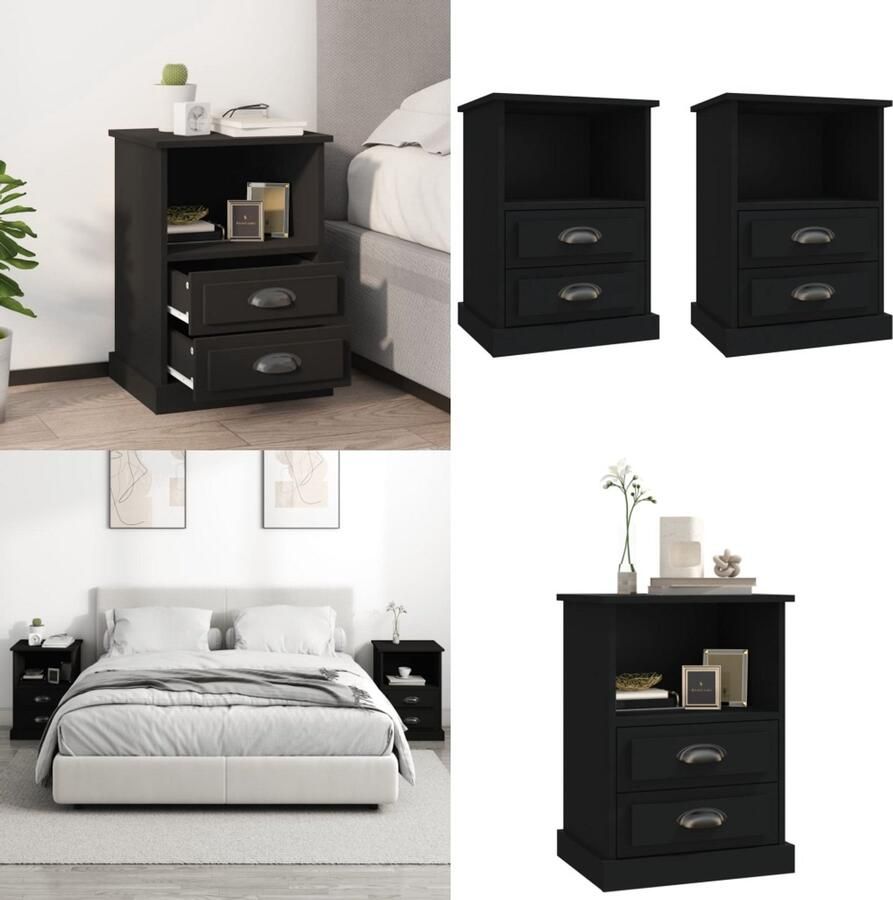 VidaXL Nachtkastjes 2 st 43x36x60 cm zwart Nachtkastje Nachtkastjes Modern Nachtkastje Telefoonkast