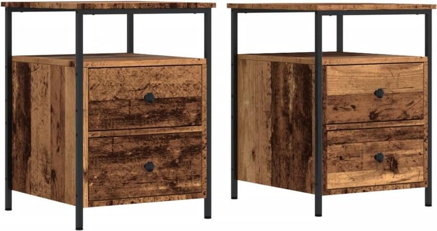 VidaXL Nachtkastjes 2 st 44x45x60 cm bewerkt hout oud houtkleurig