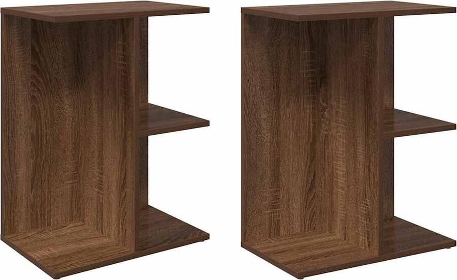 VidaXL Nachtkastjes Set van 2 Bruineiken Hout Nachtkastje Nachtkastjes Bijzettafel Wandkastje - Foto 2
