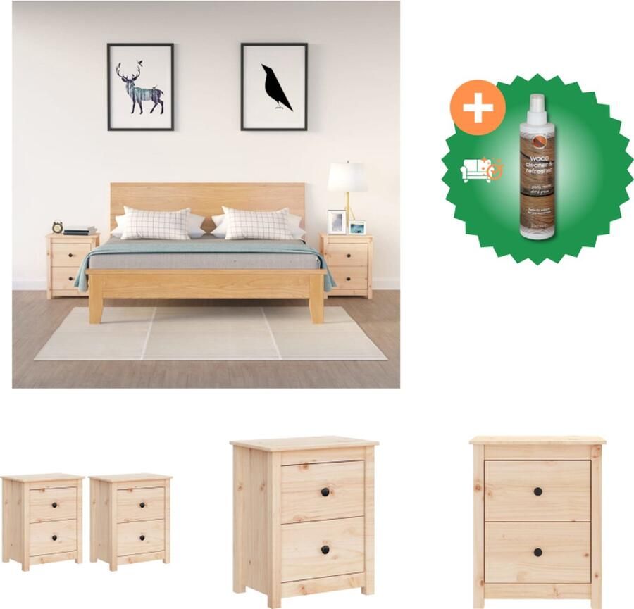 VidaXL Nachtkastjes 2 st 50x35x61-5 cm massief grenenhout Kast Inclusief Houtreiniger en verfrisser