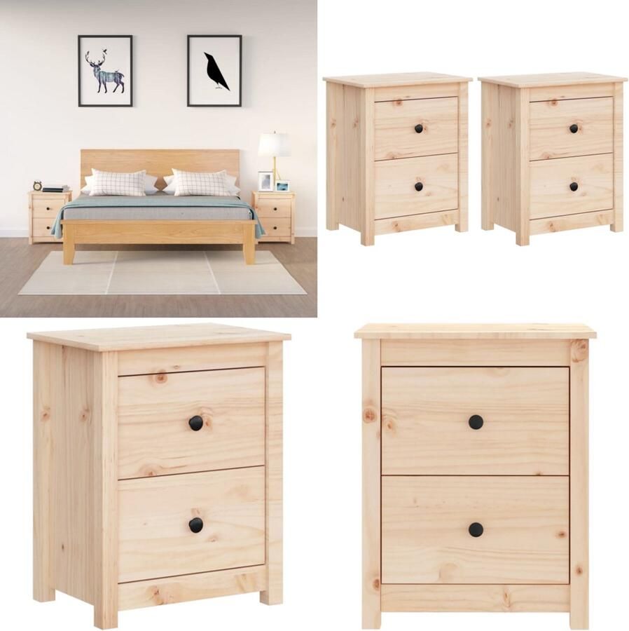 VidaXL Nachtkastjes 2 st 50x35x61 5 cm massief grenenhout Nachtkastje Nachtkastjes Houten Nachtkastje Telefoonkast