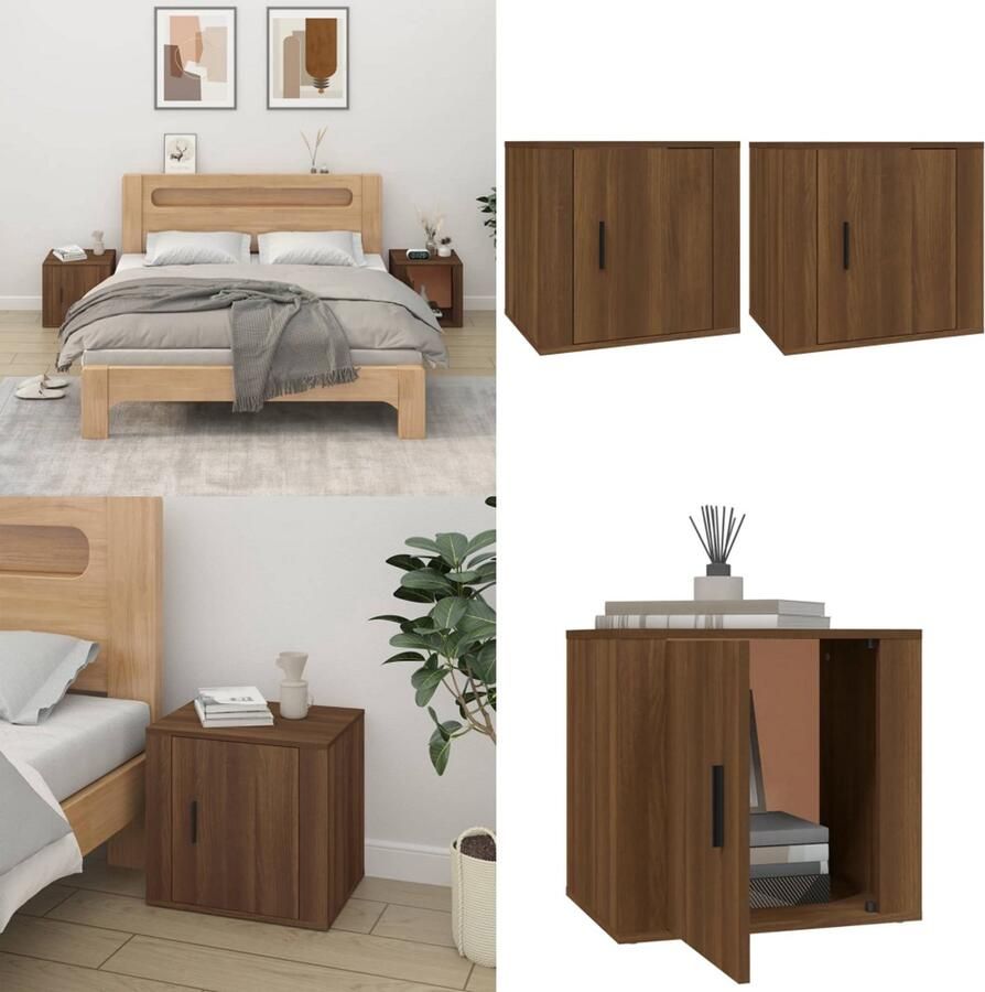 VidaXL Nachtkastjes 2 st 50x39x47 cm bruineikenkleurig Nachtkastje Nachtkastjes Nacht Kastje