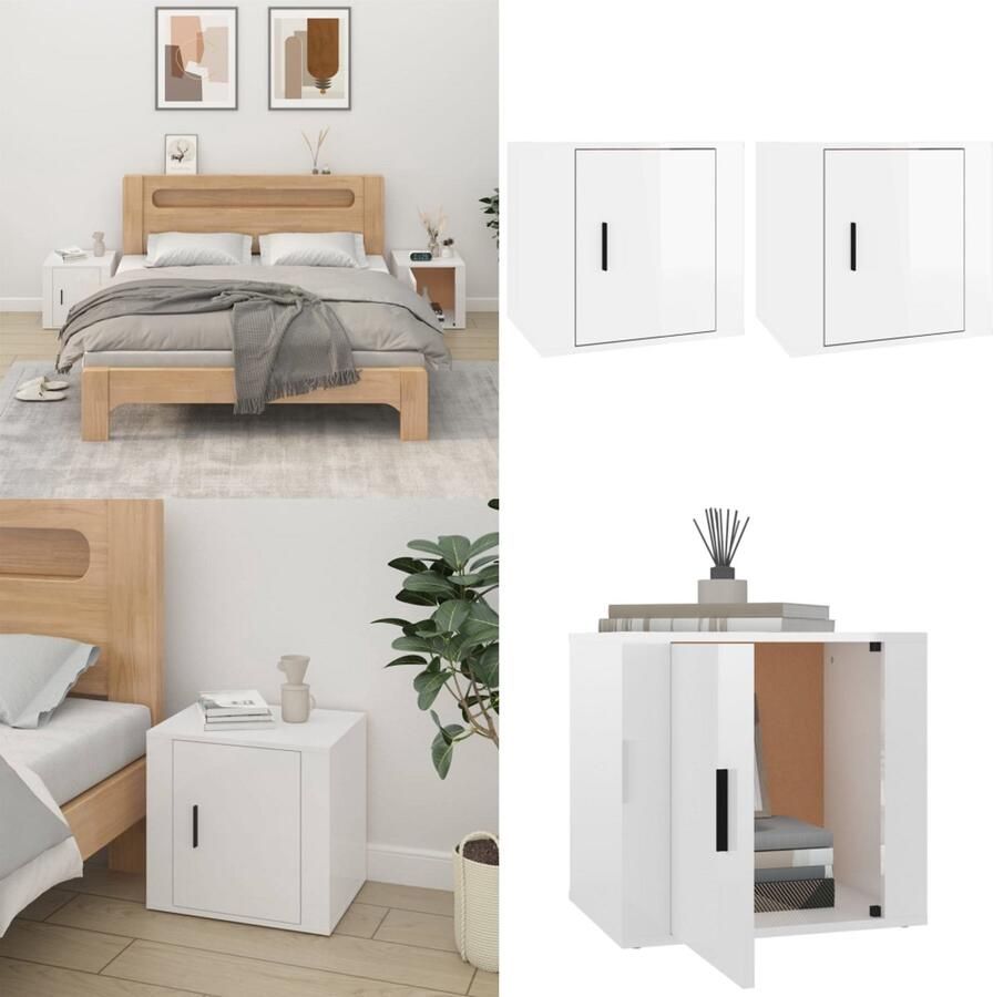 VidaXL Nachtkastjes 2 st 50x39x47 cm hoogglans wit Nachtkastje Nachtkastjes Nacht Kastje