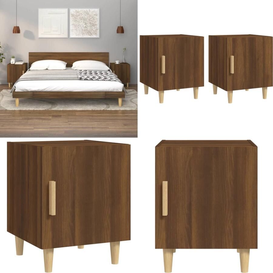 VidaXL Nachtkastjes 2 st bewerkt hout bruin eikenkleur Nachtkastje Nachtkastjes Houten Nachtkastje Houten Nachtkastjes