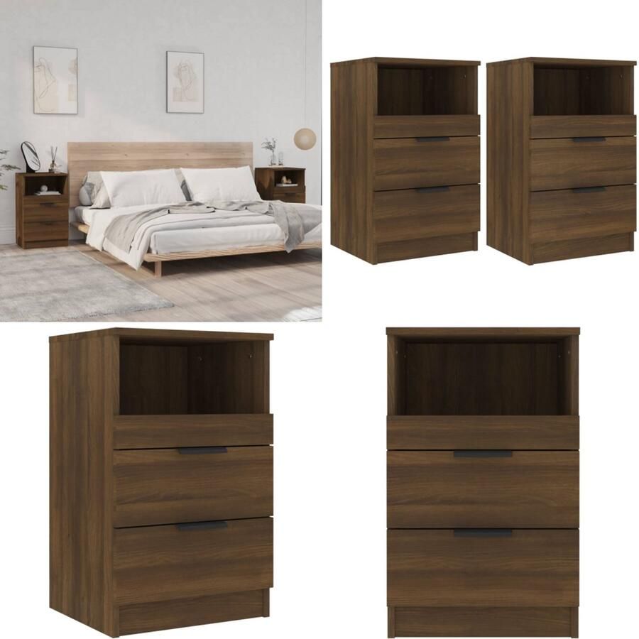 VidaXL Nachtkastjes 2 st bewerkt hout bruin eikenkleur Nachtkastje Nachtkastjes Houten Nachtkastje Houten Nachtkastjes